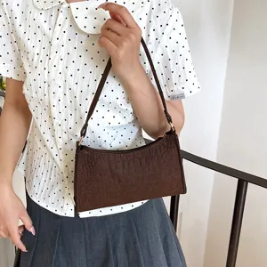 Braune Krokodil Textur Umhängetasche für Damen, schicke Vintage Achseltasche mit Reißverschluss.