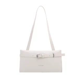 Minimalist white patent leather shoulder bag for women, chic niche design underarm bag.