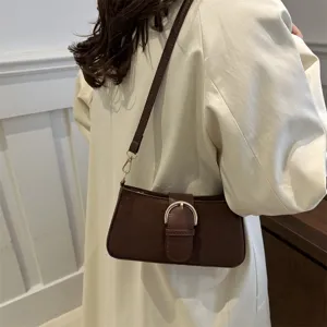 Borsa a tracolla marrone scamosciata rétro donna vista principale, elegante borsa vintage