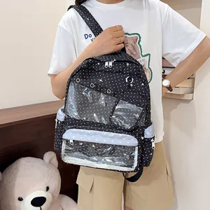 Large Capacity Star Print Student Backpack For Girls Ita Bag With Transparent Display Window Anime Style Nylon School Bag