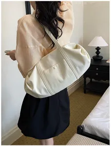 Women solid color casual canvas shoulder bag large capacity daily commuter tote handbag