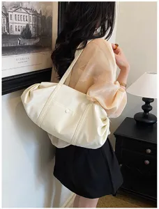 Casual minimalist solid color single shoulder tote bag, large capacity daily commuting bag.