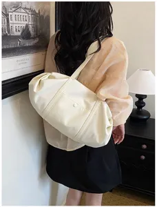 Chic minimalist off-white shoulder bag for women, large capacity stylish tote bag.