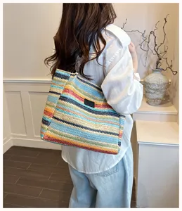 Sommer große Kapazität bunte gestreifte Stroh gewebte Tote Bag, Strand Urlaub Schultertasche.