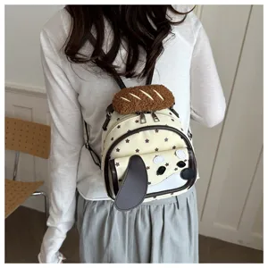Mini zaino cartoon carino stile coreano a pois, design cane adorabile con morbido peluche.