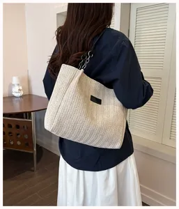 Sommer Strohgewebte Tragetasche für Damen große Kapazität Strand Umhängetasche lässig Handtasche