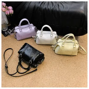 Bolso Boston de cuero PU retro con letras, bolso cruzado de hombro versátil para mujeres.