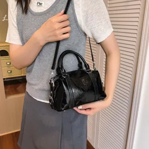 Bolso Boston retro de charol para mujer, elegante bolso cruzado de estilo coreano.