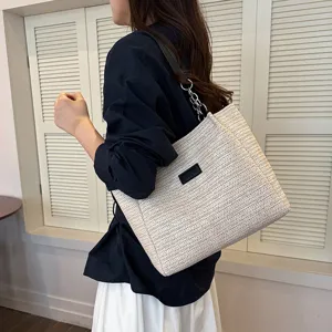 Sommer große gewebte Shopper Tasche, Strand Stroh Umhängetasche mit Kette für Damen.
