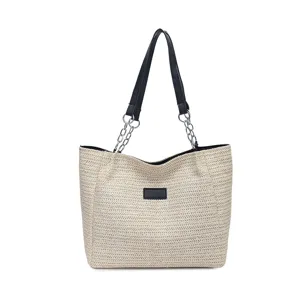 Sommer große Kapazität Stroh gewebte Tasche, lässige Strand Schultertasche mit Kette.