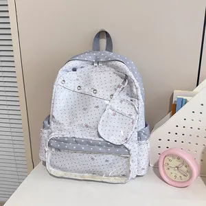 Grey star pattern school backpack with clear front pocket for girls student itabag daily use
