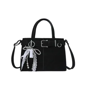 Borsa a tracolla nera da donna, borsa casual rétro con fibbia per ufficio e lavoro.