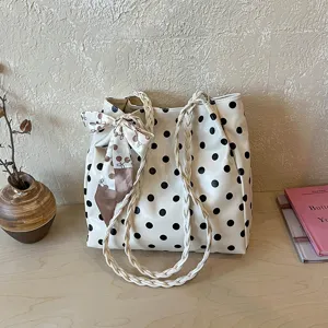 Japanischer Stil Gepunktete Tragetasche Minimalistisch Einfach Frisch Große Kapazität Schultertasche Für Damen Mode