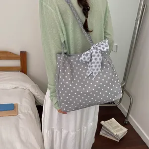 Japanischer Stil Polka Dot Segeltuchtasche große Kapazität lässige Pendler Umhängetasche.