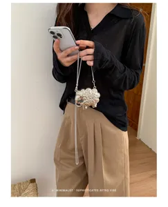 Mini sac bandoulière mouton argenté chaîne métallique sacoche élégant style minimaliste