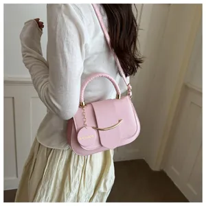 Vrouwen roze PU leer crossbody tas Koreaanse stijl casual schoudertas retro tas