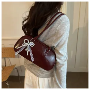 Sac épaule coussin sous les bras style coréen, élégant sac à main rouge pour femmes chic.