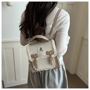 Sweet style women backpack cute lace trim bow shoulder bag daily casual school bag chic