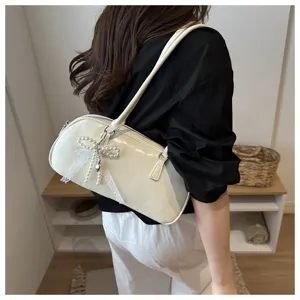 Sac a l'epaule minimalist et uni pour femme de style Coreen avec noeud perle.