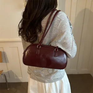 Sac épaule en cuir vernis bordeaux style minimaliste coréen pour femme vue principale