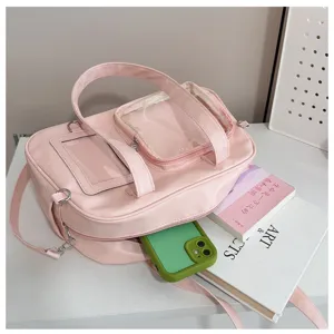 Borsa itabag rosa in ecopelle PU con finestra trasparente, elegante borsa a tracolla.