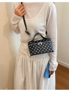 Korean style polka dot crossbody box bag, casual fashion commuting shoulder bag for women.