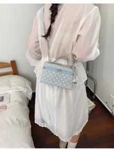 Korean style polka dot box shoulder bag for women, cute casual crossbody handbag with star charm.