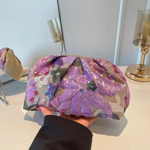 Dames Mode Canvas Pailletten Borduurwerk Clutch Tas Casual Bloemenpatroon Rits Avondtas Handtas