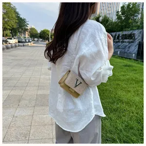 Chic petit sac bandoulière à chaîne pour femme, design carré élégant avec fermoir V en métal.