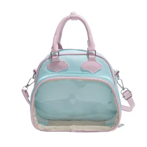 Sac bandoulière transparent rose et bleu pastel fourre-tout mignon quotidien.