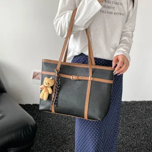 Retro large capacity tote bag women pu leather shoulder bag casual commuting handbag chic design