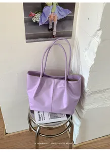 Μινιμαλιστική μωβ πλεταρισμένη τσάντα tote για γυναίκες, μεγάλη χωρητικότητα ώμου