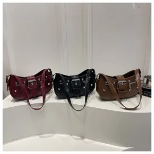 Borsa a tracolla retrò da donna, elegante borsa casual sotto l'ascella con fibbie.