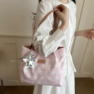 Roze sterren print shopper tas grote capaciteit casual schoudertas voor dames dagelijks