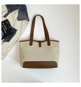 Bolso tote de lona de moda para cercanías, bolso de hombro grande y casual elegante.