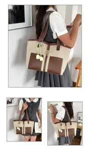 Bolso tote de lona de moda para cercanías, bolso de hombro versátil de gran capacidad