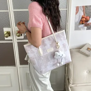 Sac cabas en toile élégant grande capacité avec charm nuage, parfait pour le travail.