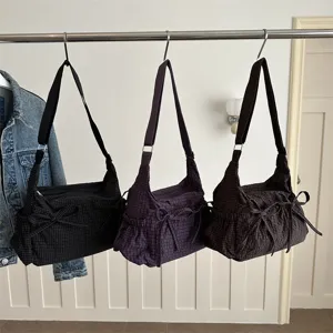 Borsa a tracolla casual a quadri con fiocco, grande borsa retrò per pendolari e studenti.