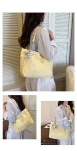 Large capacity women tote shoulder bag, yellow star print casual daily underarm handbag
