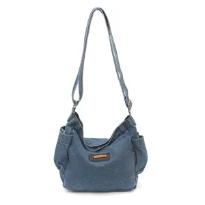 Casual blue denim shoulder bag stylish dumpling crossbody handbag for women daily casual use