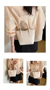Women's faux leather tote bag bucket handbag stylish casual crossbody shoulder bag
