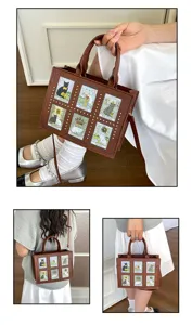 Retro cat tarot card tote bag for women, stylish brown shoulder crossbody handbag with retro studs.