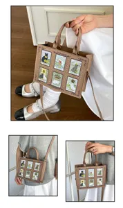 Retro cat tarot card print tote bag, vintage ins style shoulder handbag for women daily wear.