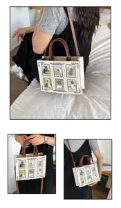 Detailed view of the cat tarot tote bag, featuring retro PU leather and versatile straps.