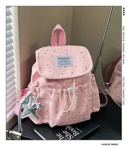 Rosa Stern Druck Mini Rucksack Freizeit Pendler Reise Schultertasche modisches Design.