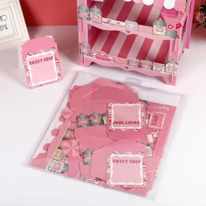 3-tier paper cake stand pink stripe candy shop display stand for birthday party decor