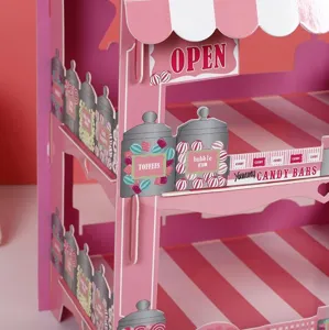 Kids Birthday Party Paper Cake Stand Tiered Dessert Display Tower Pink House Style Cupcake Holder Party Decoration