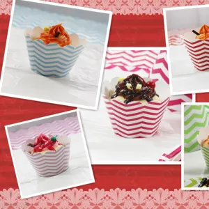 12pcs colorful wavy cupcake wrappers, decorative paper baking cups for muffin and cake party decor.