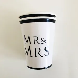 Wedding party paper cups disposable black and white minimalist design MR and MRS decorative cups