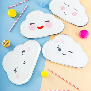 Cute cloud paper plates for kids birthday party and baby shower disposable tableware.